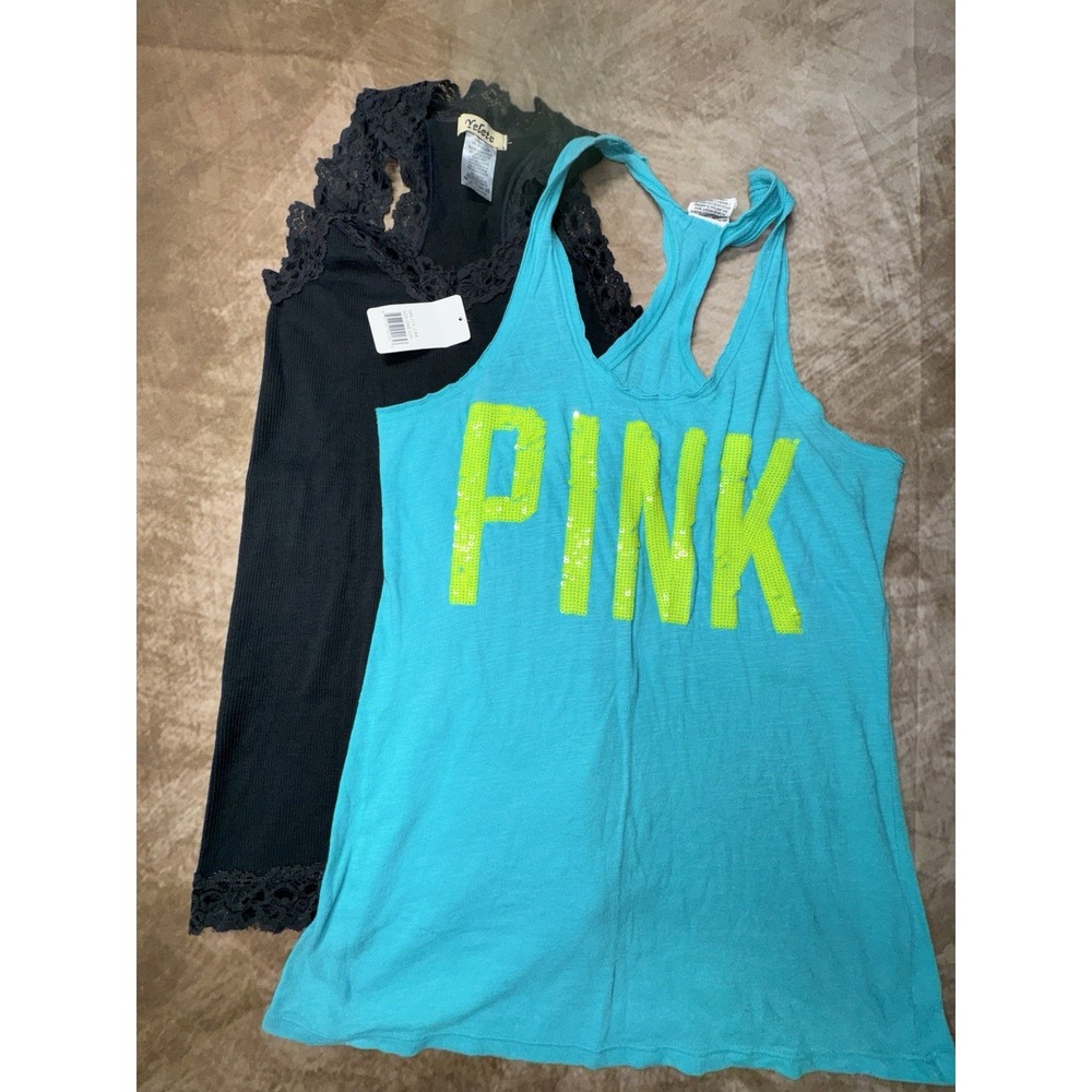 Lot Of 2 Size XS-OS Women's Shirts  Tank Top Victoria Secret PINK ~ Yelete Lace